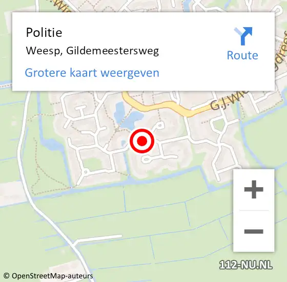 Locatie op kaart van de 112 melding: Politie Weesp, Gildemeestersweg op 11 februari 2021 18:30