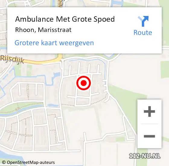 Locatie op kaart van de 112 melding: Ambulance Met Grote Spoed Naar Rhoon, Marisstraat op 11 februari 2021 18:31