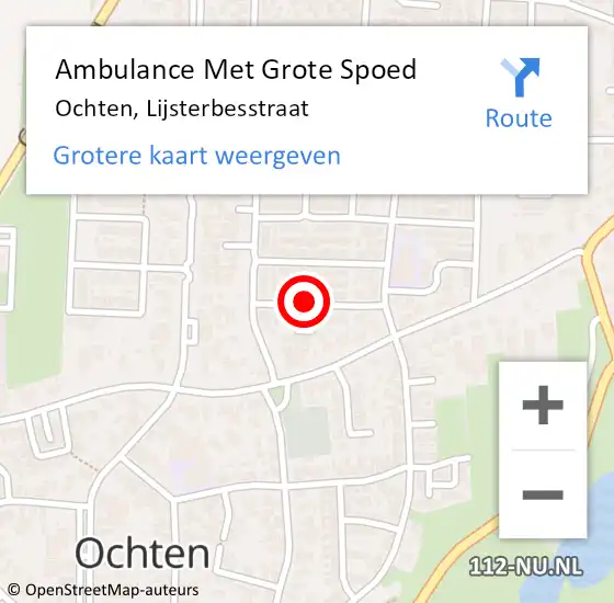 Locatie op kaart van de 112 melding: Ambulance Met Grote Spoed Naar Ochten, Lijsterbesstraat op 11 februari 2021 19:09