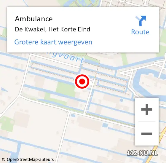 Locatie op kaart van de 112 melding: Ambulance De Kwakel, Het Korte Eind op 11 februari 2021 19:40