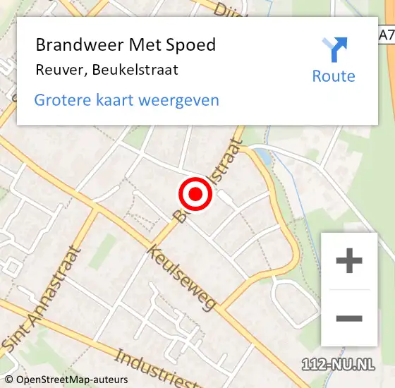 Locatie op kaart van de 112 melding: Brandweer Met Spoed Naar Reuver, Beukelstraat op 11 februari 2021 21:20