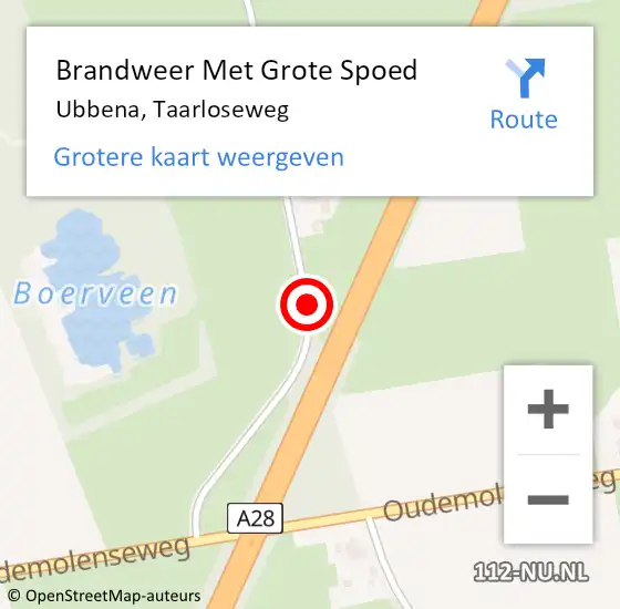 Locatie op kaart van de 112 melding: Brandweer Met Grote Spoed Naar Ubbena, Taarloseweg op 11 februari 2021 21:57