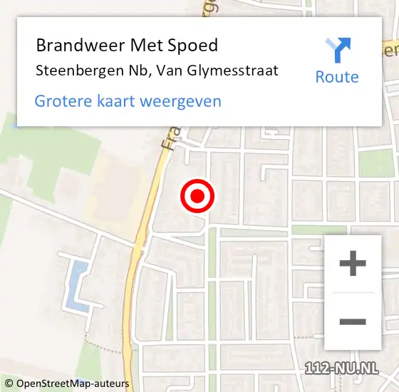 Locatie op kaart van de 112 melding: Brandweer Met Spoed Naar Steenbergen Nb, Van Glymesstraat op 13 februari 2021 05:55