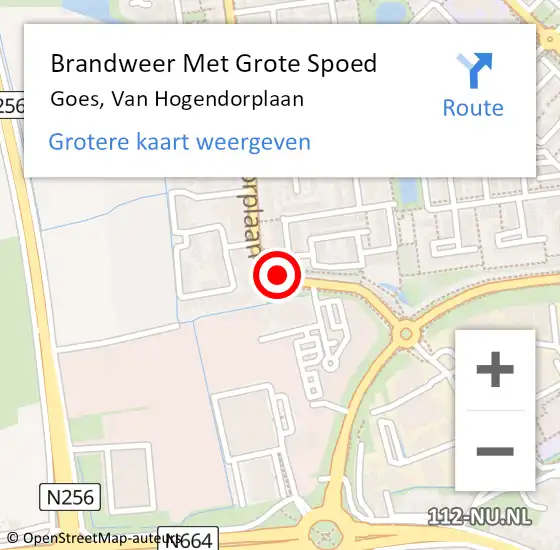 Locatie op kaart van de 112 melding: Brandweer Met Grote Spoed Naar Goes, Van Hogendorplaan op 13 februari 2021 08:39