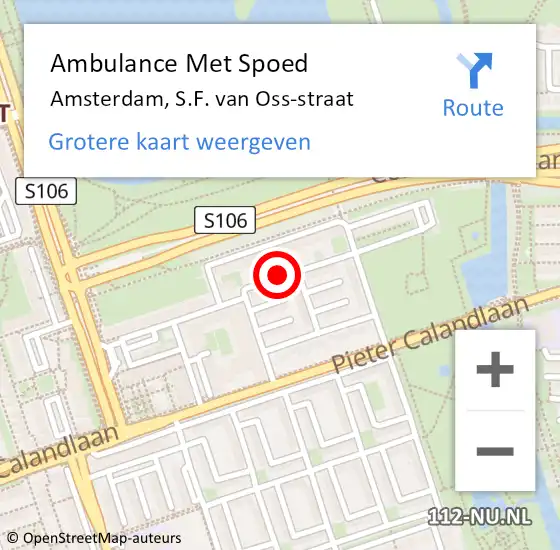 Locatie op kaart van de 112 melding: Ambulance Met Spoed Naar Amsterdam, S.F. van Oss-straat op 13 februari 2021 12:38