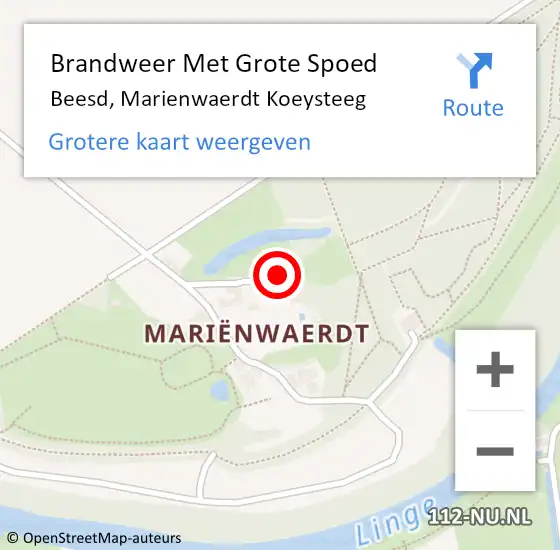 Locatie op kaart van de 112 melding: Brandweer Met Grote Spoed Naar Beesd, Marienwaerdt Koeysteeg op 13 februari 2021 12:55