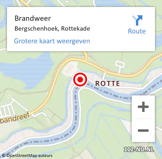 Locatie op kaart van de 112 melding: Brandweer Bergschenhoek, Rottekade op 13 februari 2021 13:15