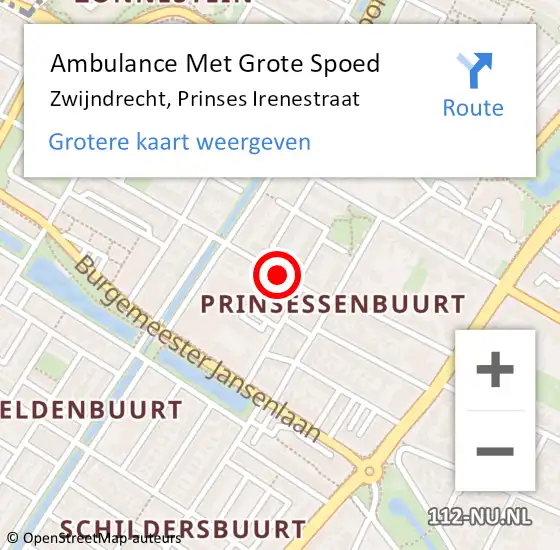 Locatie op kaart van de 112 melding: Ambulance Met Grote Spoed Naar Zwijndrecht, Prinses Irenestraat op 13 februari 2021 14:25