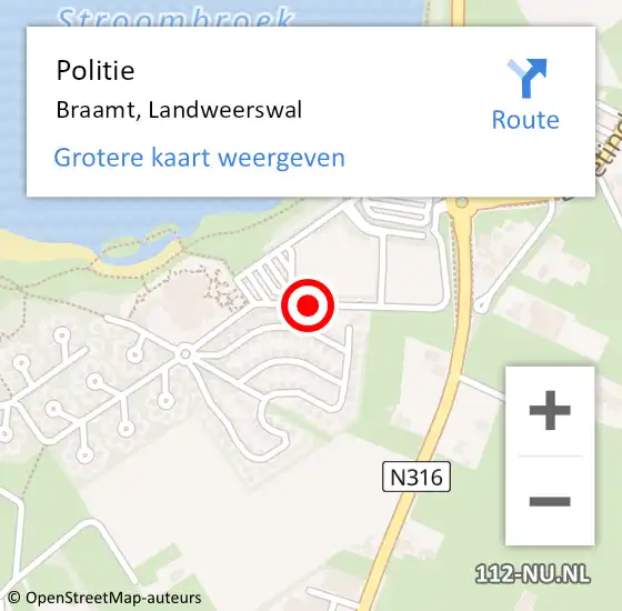 Locatie op kaart van de 112 melding: Politie Braamt, Landweerswal op 13 februari 2021 14:51
