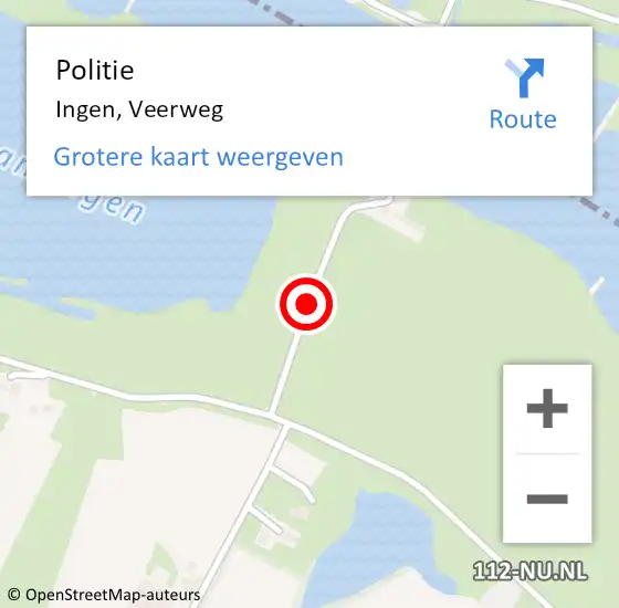 Locatie op kaart van de 112 melding: Politie Ingen, Veerweg op 13 februari 2021 14:54