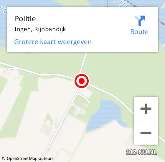 Locatie op kaart van de 112 melding: Politie Ingen, Rijnbandijk op 13 februari 2021 15:44