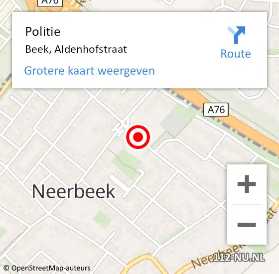 Locatie op kaart van de 112 melding: Politie Beek, Aldenhofstraat op 13 februari 2021 19:41