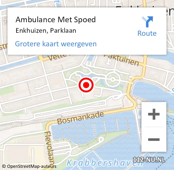 Locatie op kaart van de 112 melding: Ambulance Met Spoed Naar Enkhuizen, Parklaan op 14 februari 2021 10:42