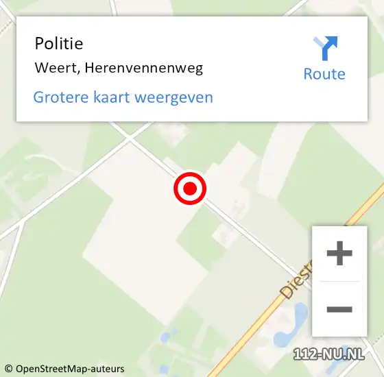 Locatie op kaart van de 112 melding: Politie Weert, Herenvennenweg op 14 februari 2021 13:15