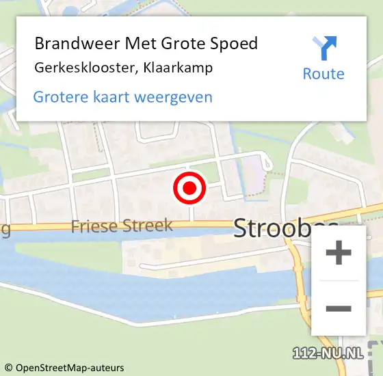 Locatie op kaart van de 112 melding: Brandweer Met Grote Spoed Naar Gerkesklooster, Klaarkamp op 14 februari 2021 13:47