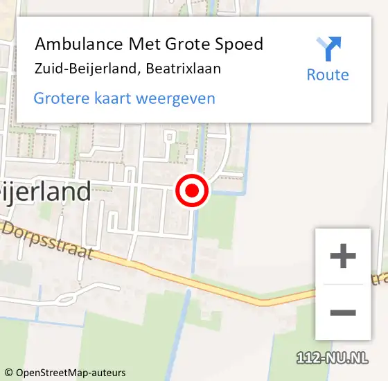 Locatie op kaart van de 112 melding: Ambulance Met Grote Spoed Naar Zuid-Beijerland, Beatrixlaan op 14 februari 2021 14:12