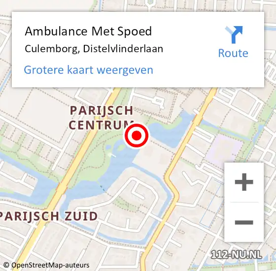 Locatie op kaart van de 112 melding: Ambulance Met Spoed Naar Culemborg, Distelvlinderlaan op 14 februari 2021 14:24