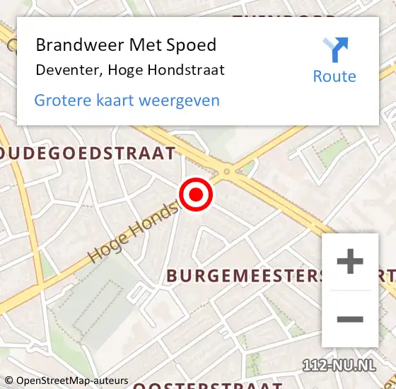 Locatie op kaart van de 112 melding: Brandweer Met Spoed Naar Deventer, Hoge Hondstraat op 14 februari 2021 14:45