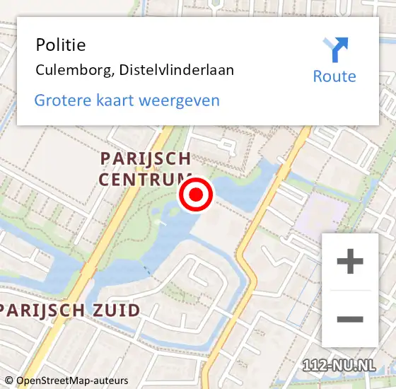 Locatie op kaart van de 112 melding: Politie Culemborg, Distelvlinderlaan op 14 februari 2021 14:46