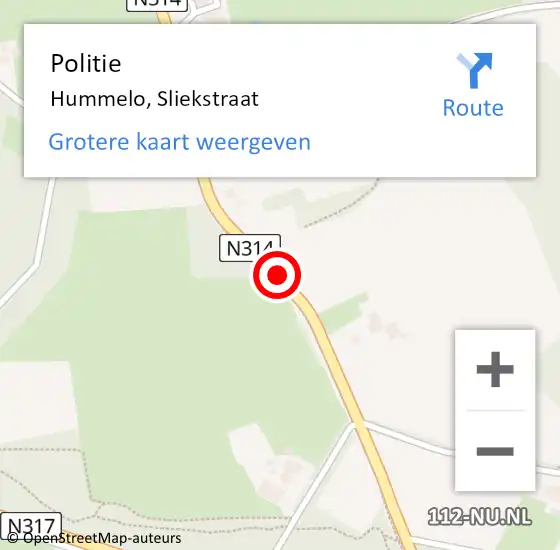 Locatie op kaart van de 112 melding: Politie Hummelo, Sliekstraat op 14 februari 2021 19:38