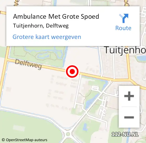 Locatie op kaart van de 112 melding: Ambulance Met Grote Spoed Naar Tuitjenhorn, Delftweg op 14 februari 2021 20:51