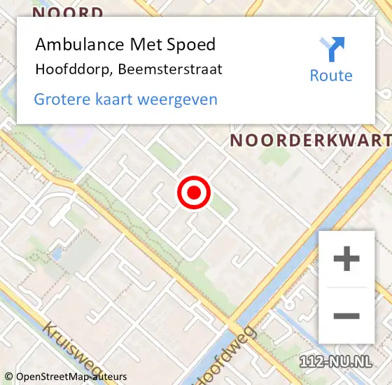 Locatie op kaart van de 112 melding: Ambulance Met Spoed Naar Hoofddorp, Beemsterstraat op 15 februari 2021 01:53