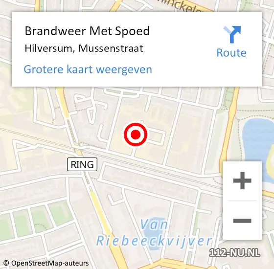 Locatie op kaart van de 112 melding: Brandweer Met Spoed Naar Hilversum, Mussenstraat op 15 februari 2021 07:12