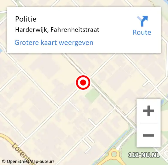 Locatie op kaart van de 112 melding: Politie Harderwijk, Fahrenheitstraat op 15 februari 2021 07:14