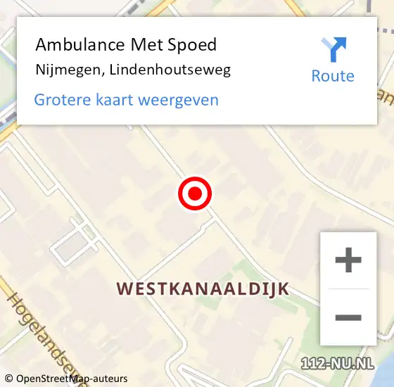 Locatie op kaart van de 112 melding: Ambulance Met Spoed Naar Nijmegen, Lindenhoutseweg op 15 februari 2021 08:19