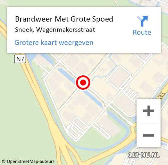 Locatie op kaart van de 112 melding: Brandweer Met Grote Spoed Naar Sneek, Wagenmakersstraat op 15 februari 2021 08:28