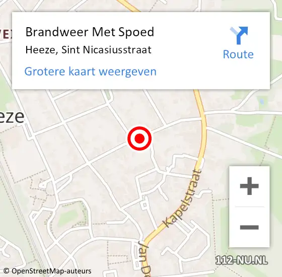 Locatie op kaart van de 112 melding: Brandweer Met Spoed Naar Heeze, Sint Nicasiusstraat op 15 februari 2021 09:01