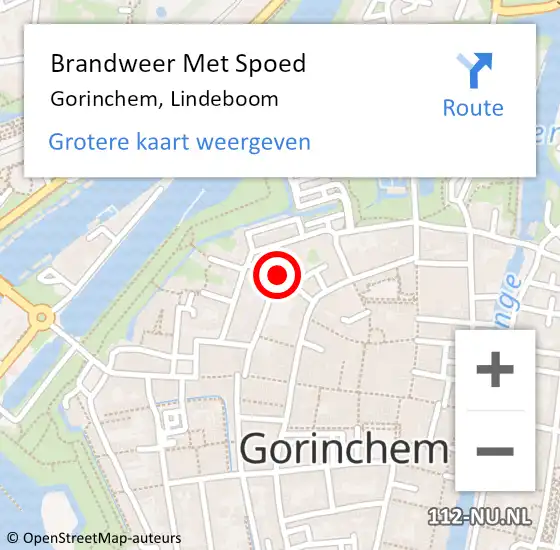 Locatie op kaart van de 112 melding: Brandweer Met Spoed Naar Gorinchem, Lindeboom op 15 februari 2021 09:50