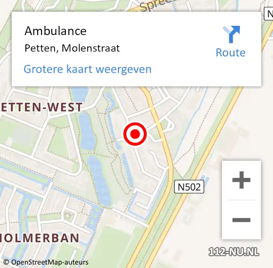 Locatie op kaart van de 112 melding: Ambulance Petten, Molenstraat op 15 februari 2021 10:47