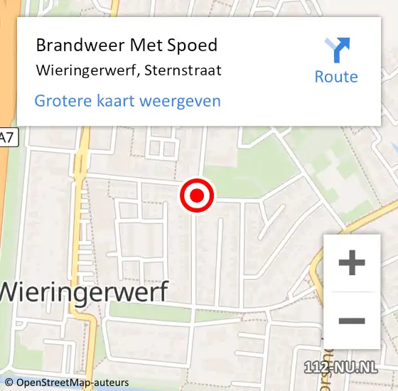 Locatie op kaart van de 112 melding: Brandweer Met Spoed Naar Wieringerwerf, Sternstraat op 15 februari 2021 11:06