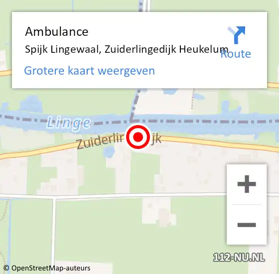 Locatie op kaart van de 112 melding: Ambulance Spijk Lingewaal, Zuiderlingedijk Heukelum op 15 februari 2021 11:47