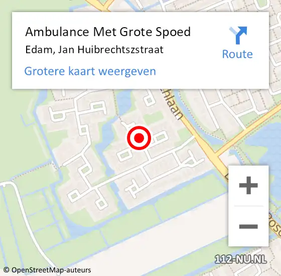 Locatie op kaart van de 112 melding: Ambulance Met Grote Spoed Naar Edam, Jan Huibrechtszstraat op 15 februari 2021 15:59