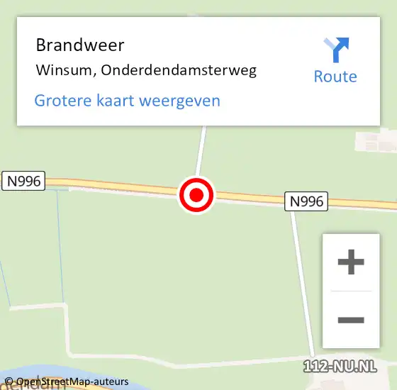 Locatie op kaart van de 112 melding: Brandweer Winsum, Onderdendamsterweg op 15 februari 2021 16:29