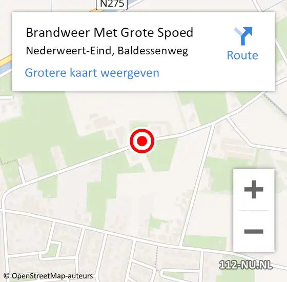 Locatie op kaart van de 112 melding: Brandweer Met Grote Spoed Naar Nederweert-Eind, Baldessenweg op 15 februari 2021 16:56