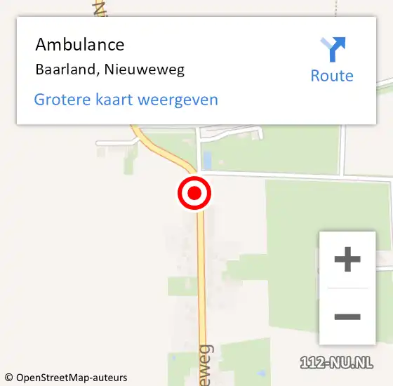 Locatie op kaart van de 112 melding: Ambulance Baarland, Nieuweweg op 2 juni 2014 11:12