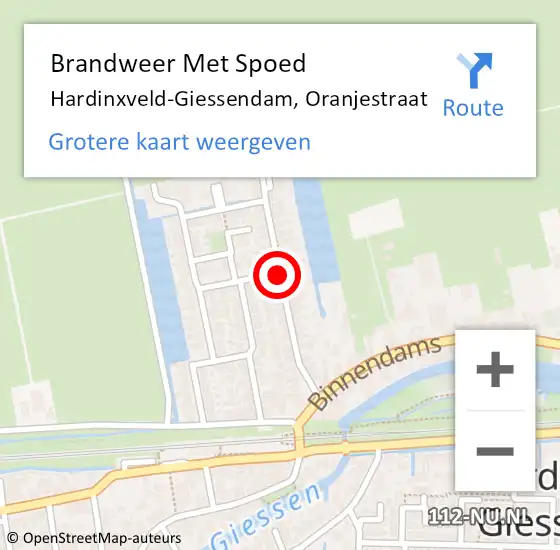 Locatie op kaart van de 112 melding: Brandweer Met Spoed Naar Hardinxveld-Giessendam, Oranjestraat op 15 februari 2021 19:50