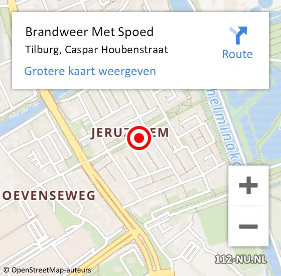 Locatie op kaart van de 112 melding: Brandweer Met Spoed Naar Tilburg, Caspar Houbenstraat op 15 februari 2021 20:04