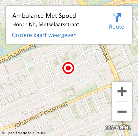 Locatie op kaart van de 112 melding: Ambulance Met Spoed Naar Hoorn Nh, Metselaarsstraat op 15 februari 2021 20:32