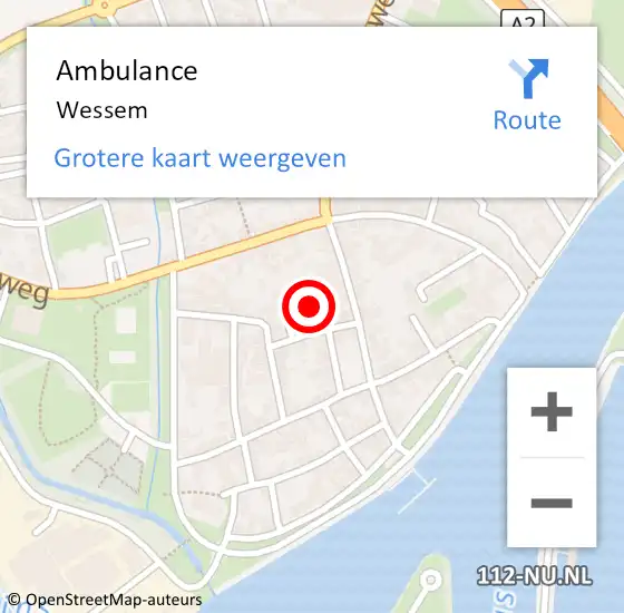 Locatie op kaart van de 112 melding: Ambulance Wessem op 15 februari 2021 20:33