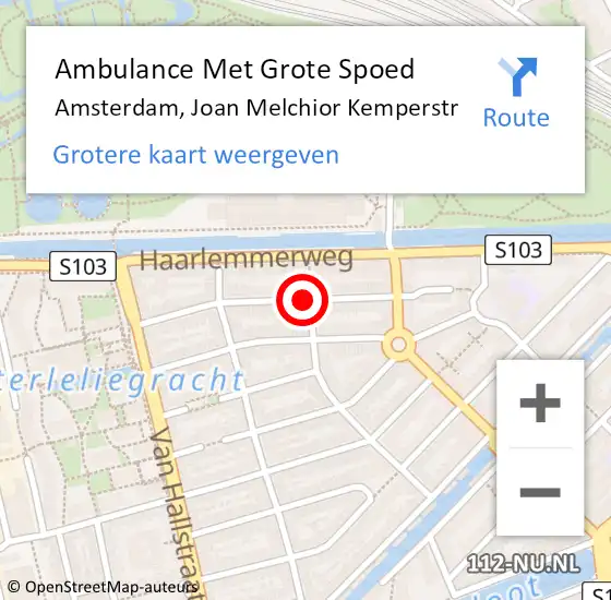 Locatie op kaart van de 112 melding: Ambulance Met Grote Spoed Naar Amsterdam, Joan Melchior Kemperstr op 16 februari 2021 02:52