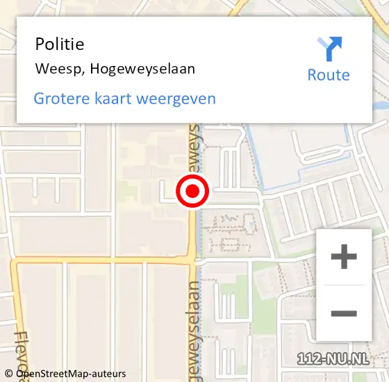 Locatie op kaart van de 112 melding: Politie Weesp, Hogeweyselaan op 16 februari 2021 06:23