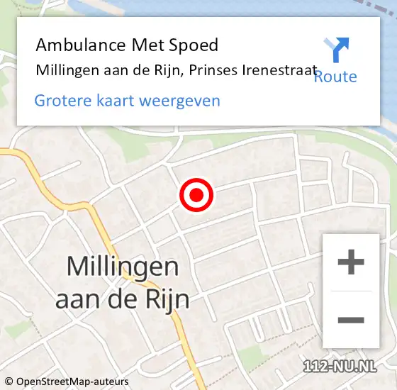 Locatie op kaart van de 112 melding: Ambulance Met Spoed Naar Millingen aan de Rijn, Prinses Irenestraat op 16 februari 2021 07:50