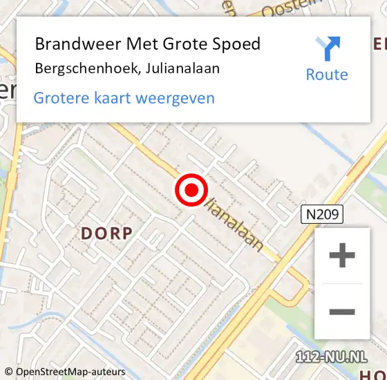 Locatie op kaart van de 112 melding: Brandweer Met Grote Spoed Naar Bergschenhoek, Julianalaan op 16 februari 2021 07:51