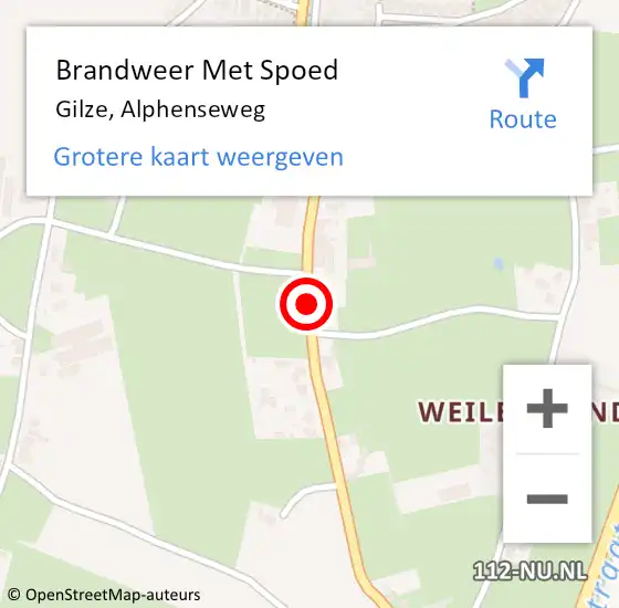 Locatie op kaart van de 112 melding: Brandweer Met Spoed Naar Gilze, Alphenseweg op 16 februari 2021 11:09