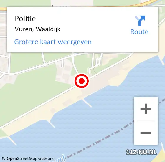 Locatie op kaart van de 112 melding: Politie Vuren, Waaldijk op 16 februari 2021 11:57