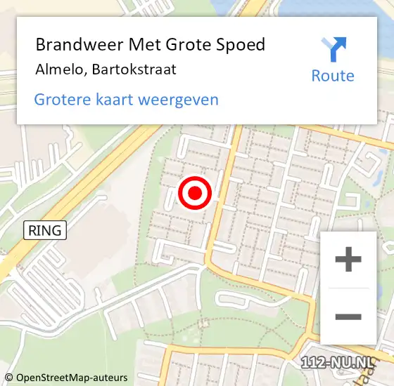 Locatie op kaart van de 112 melding: Brandweer Met Grote Spoed Naar Almelo, Bartokstraat op 16 februari 2021 13:28